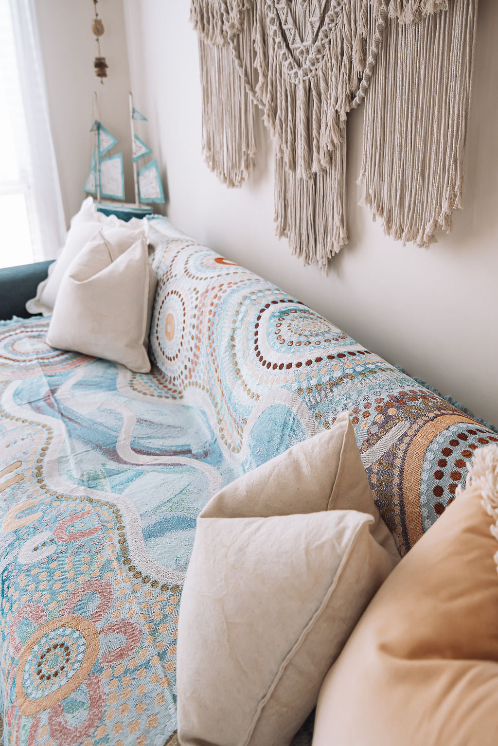 Blue Ocean Indigenous Art Throw Rug By Natalie Jade