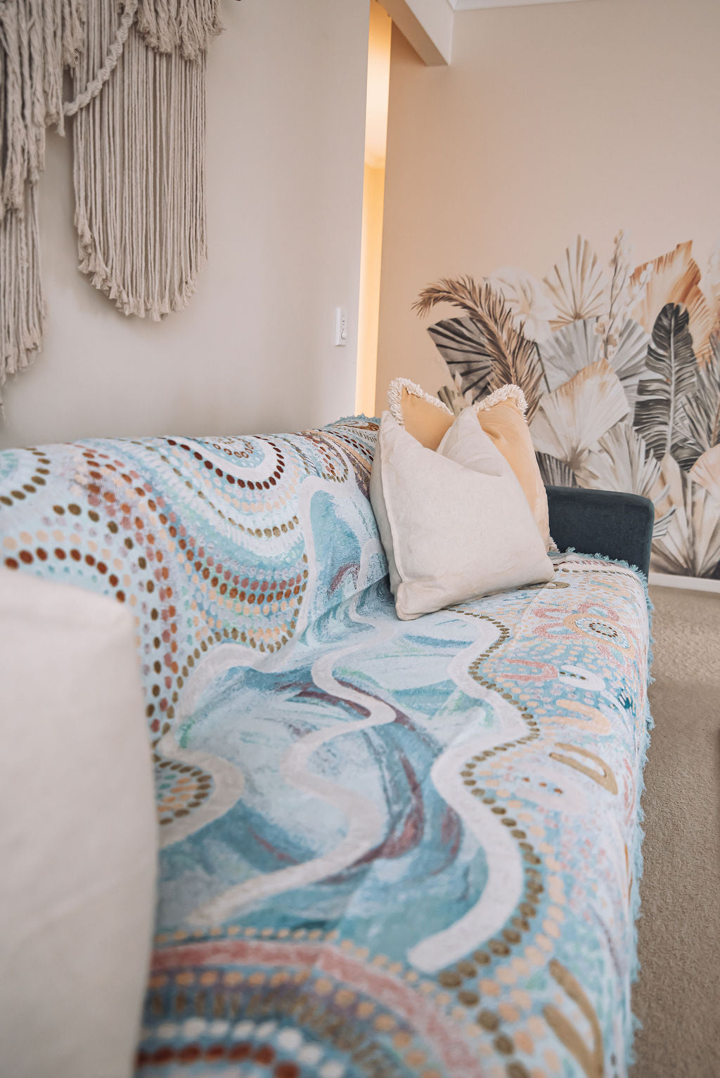 Blue Ocean Indigenous Art Throw Rug By Natalie Jade