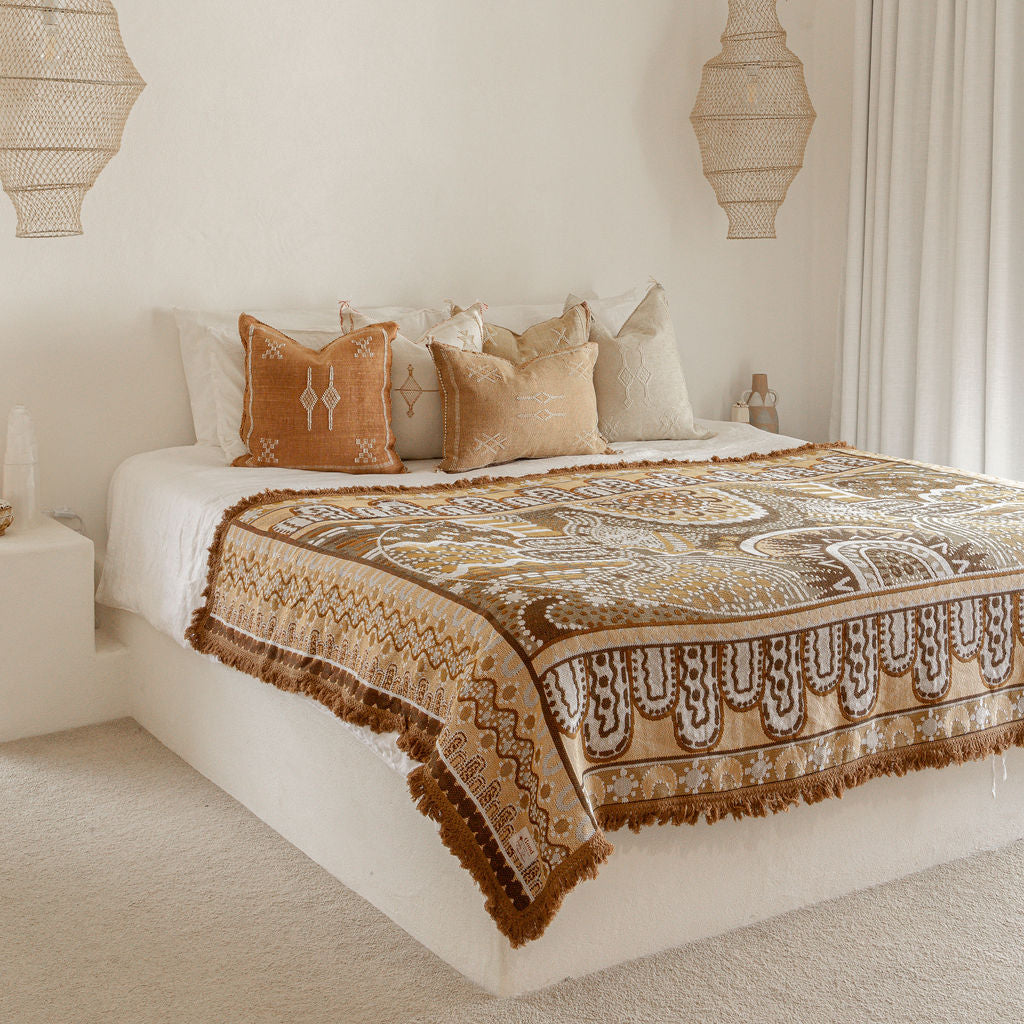 Alkira Brown Indigenous Art Throw Rug By Taylor - Lee