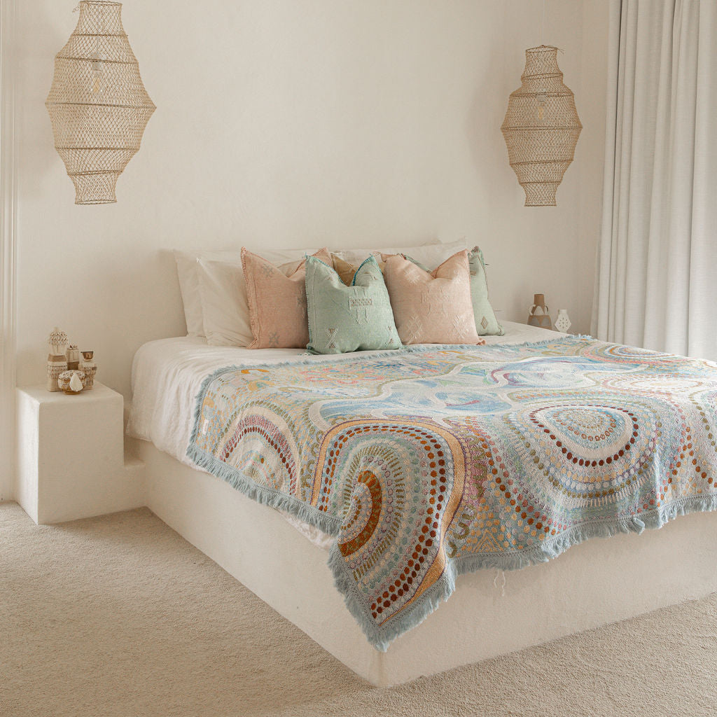 Blue Ocean Indigenous Art Throw Rug By Natalie Jade