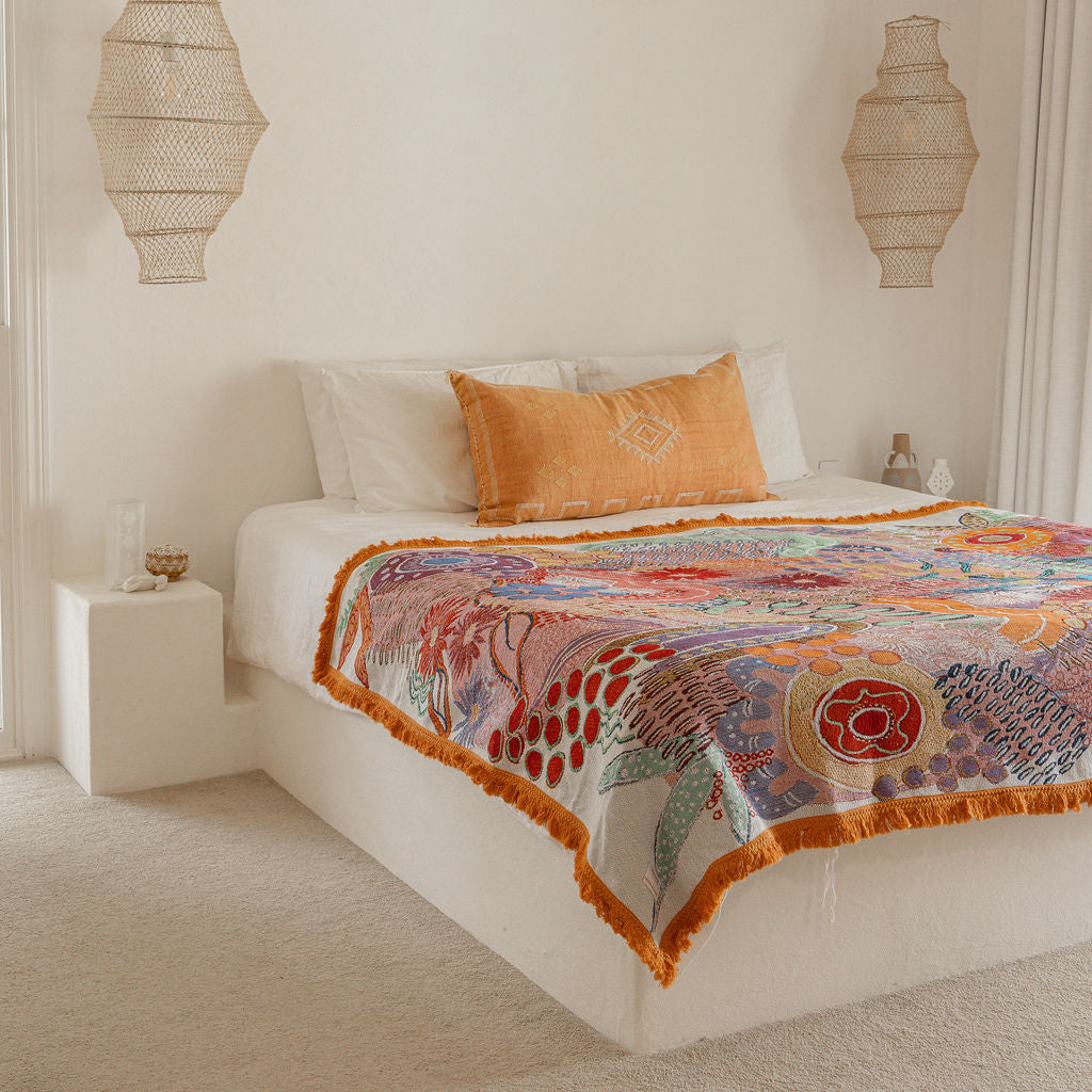 Flowers Along The River Indigenous Art Throw Rug By Dustin Koa
