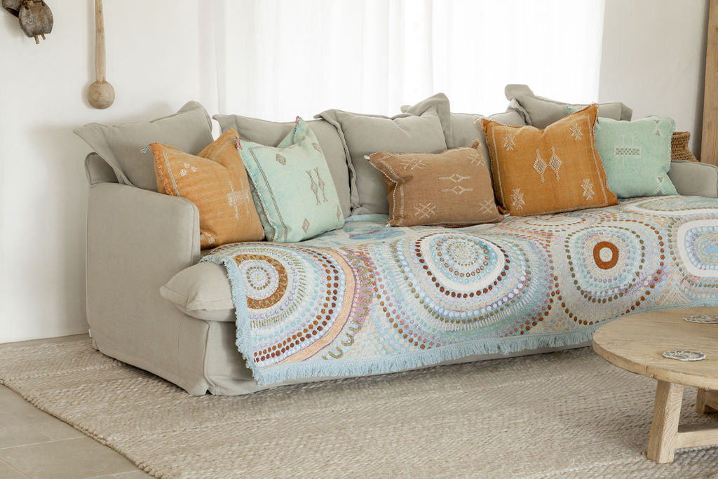 Blue Ocean Indigenous Art Throw Rug By Natalie Jade