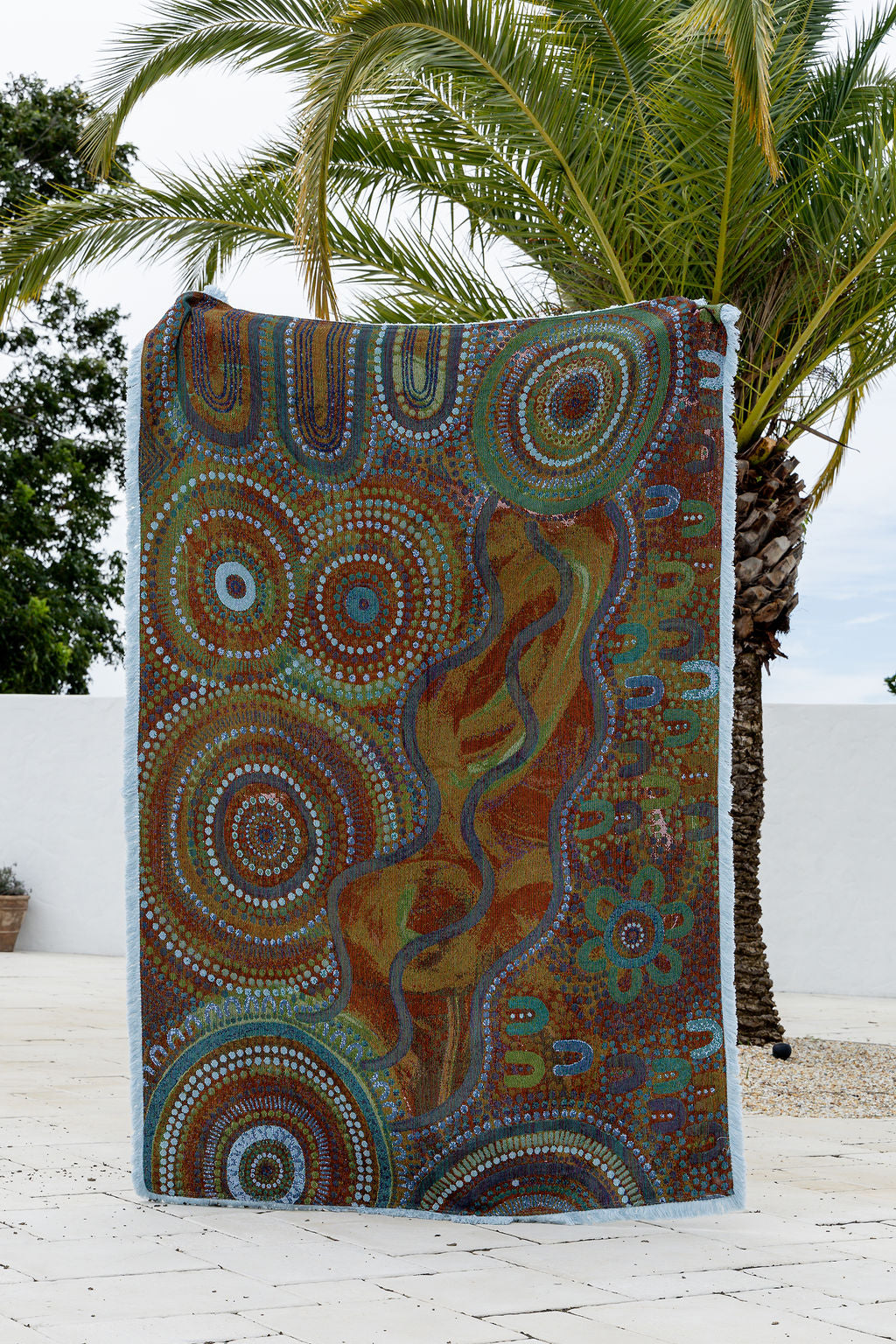Blue Ocean Indigenous Art Throw Rug By Natalie Jade